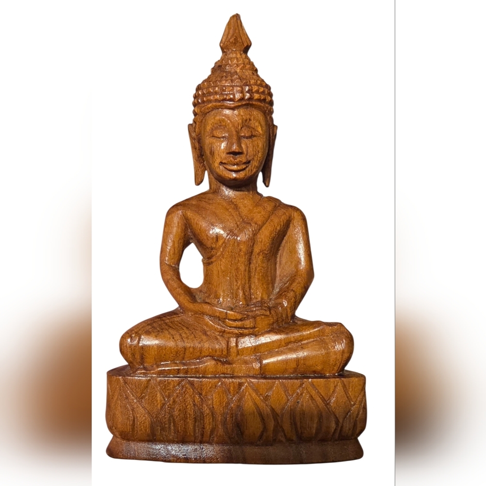 Hand Carved (Teak) Wood Buddha Meditating 6x3"